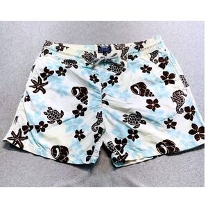 Vilebrequin Men's L Swim Trunks Sea Turtle Seahorse Floral Nylon Board Shorts